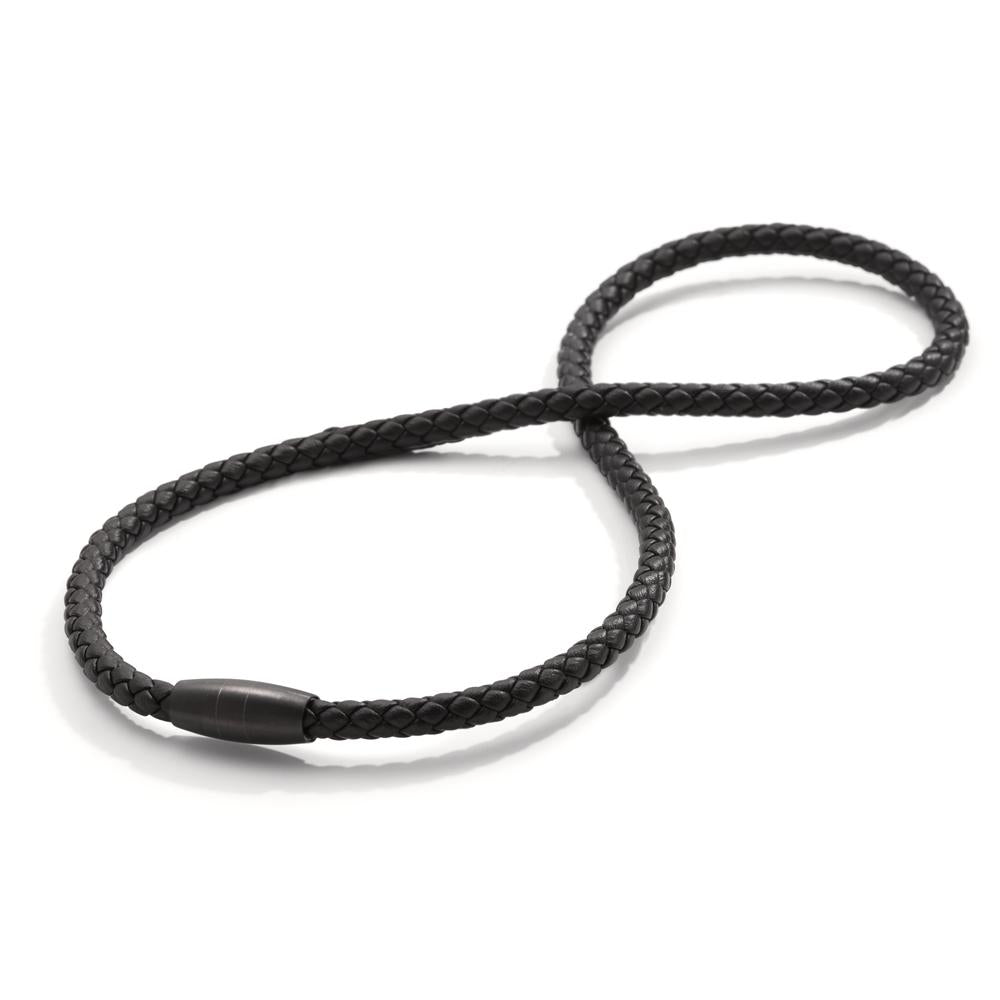 Collana Acciaio inossidabile, Pelle nero rivestimento IP 45 cm Ø5.5 mm