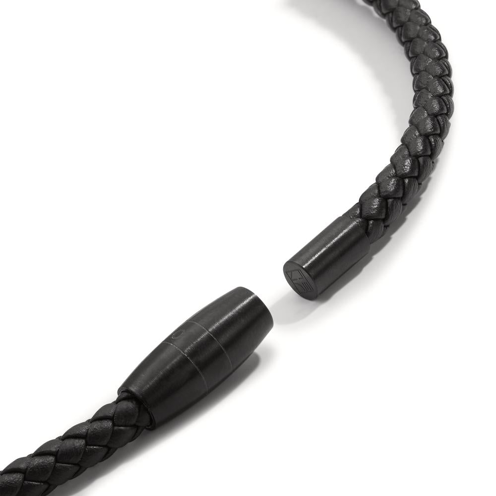 Collier Acier inoxydable, Cuir noir PVD 45 cm Ø5.5 mm