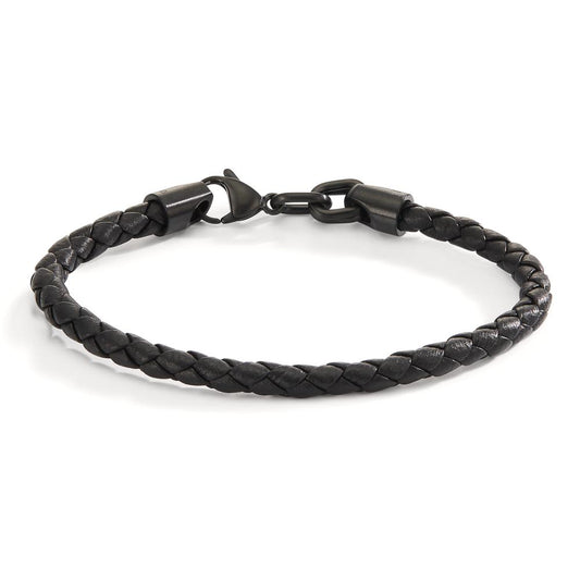 Bracciale Acciaio inossidabile, Pelle nero rivestimento IP 19 cm Ø5 mm