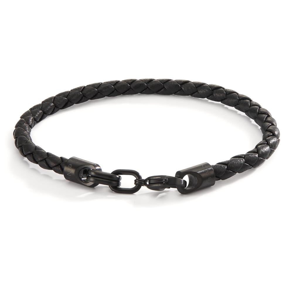 Armband Trill All Black, Edelstahl und Leder Ø 5 mm