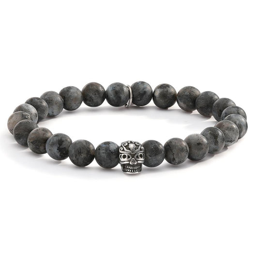 Bracelet Acier inoxydable Labradorite anthracite Tête de Mort 21 cm Ø8.5 mm