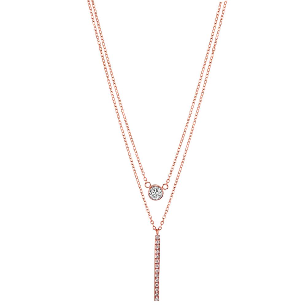 Collier Edelstahl Zirkonia 15 Steine rosé IP beschichtet verstellbar