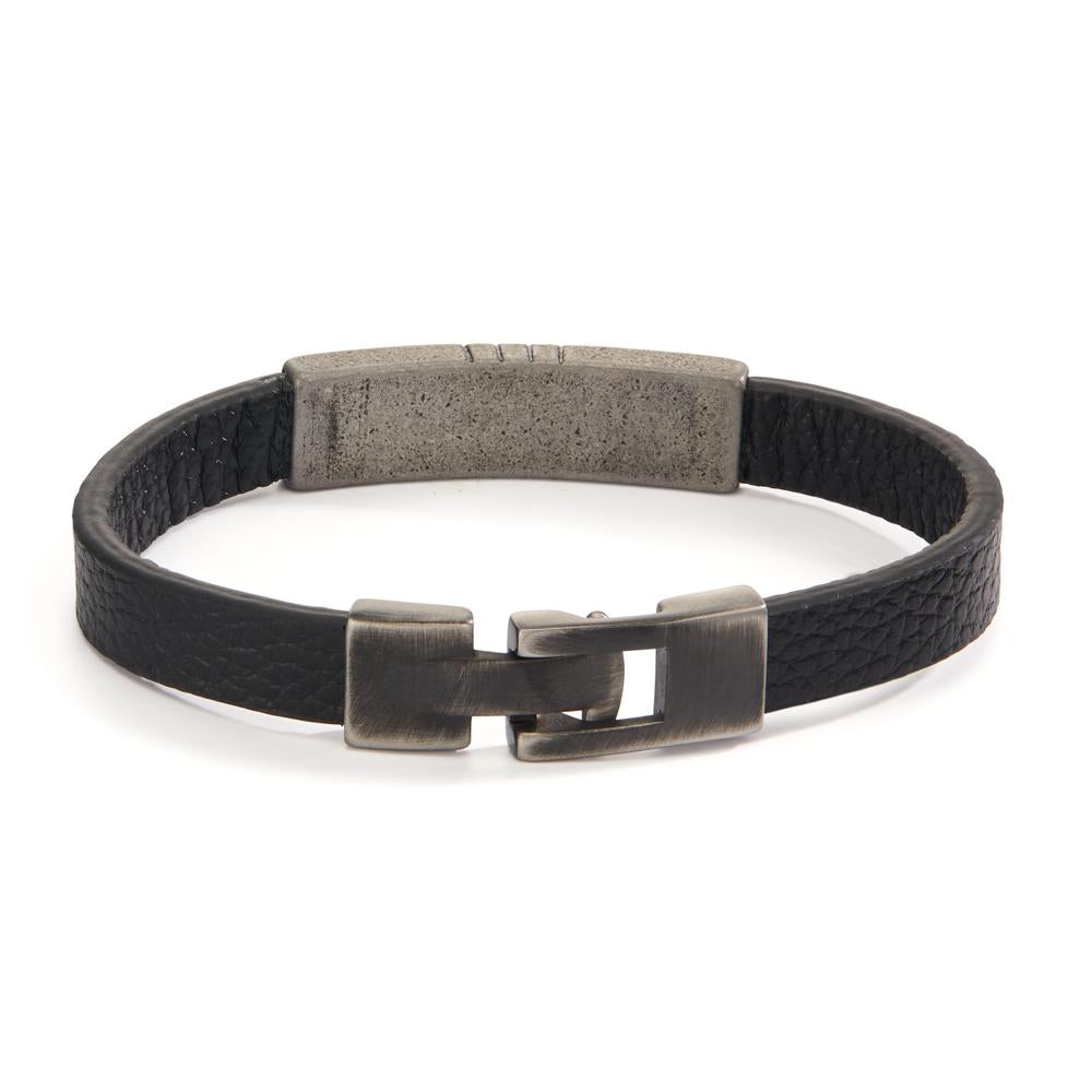 Bracciale Pelle, Acciaio inossidabile, Carbonio nero rivestimento IP 21 cm