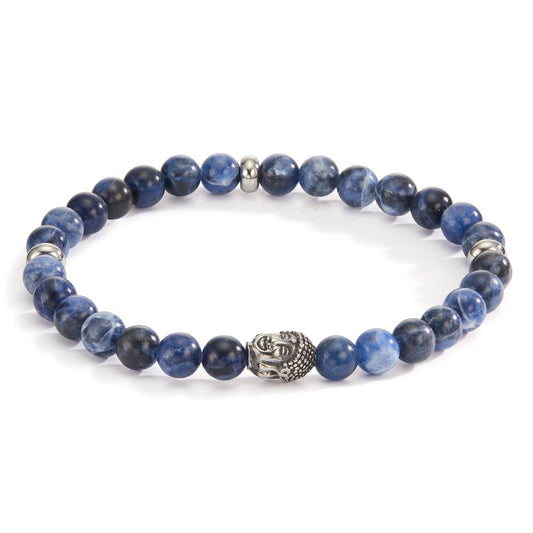 Bracciale Acciaio inossidabile Sodalite Budda 20 cm Ø6.5 mm