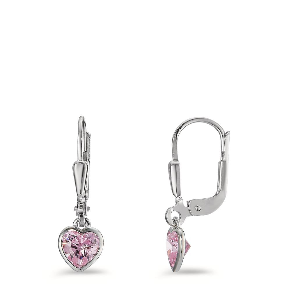 Orecchini Argento Zirconia rosa, 2 pietra rodiato Cuore Ø6 mm