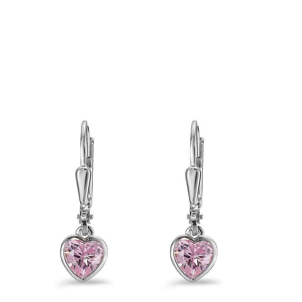 Orecchini Argento Zirconia rosa, 2 pietra rodiato Cuore Ø6 mm