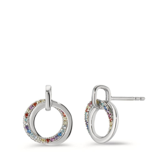 Pendant d'oreilles Argent Zircone coloré Rhodié Ø10 mm