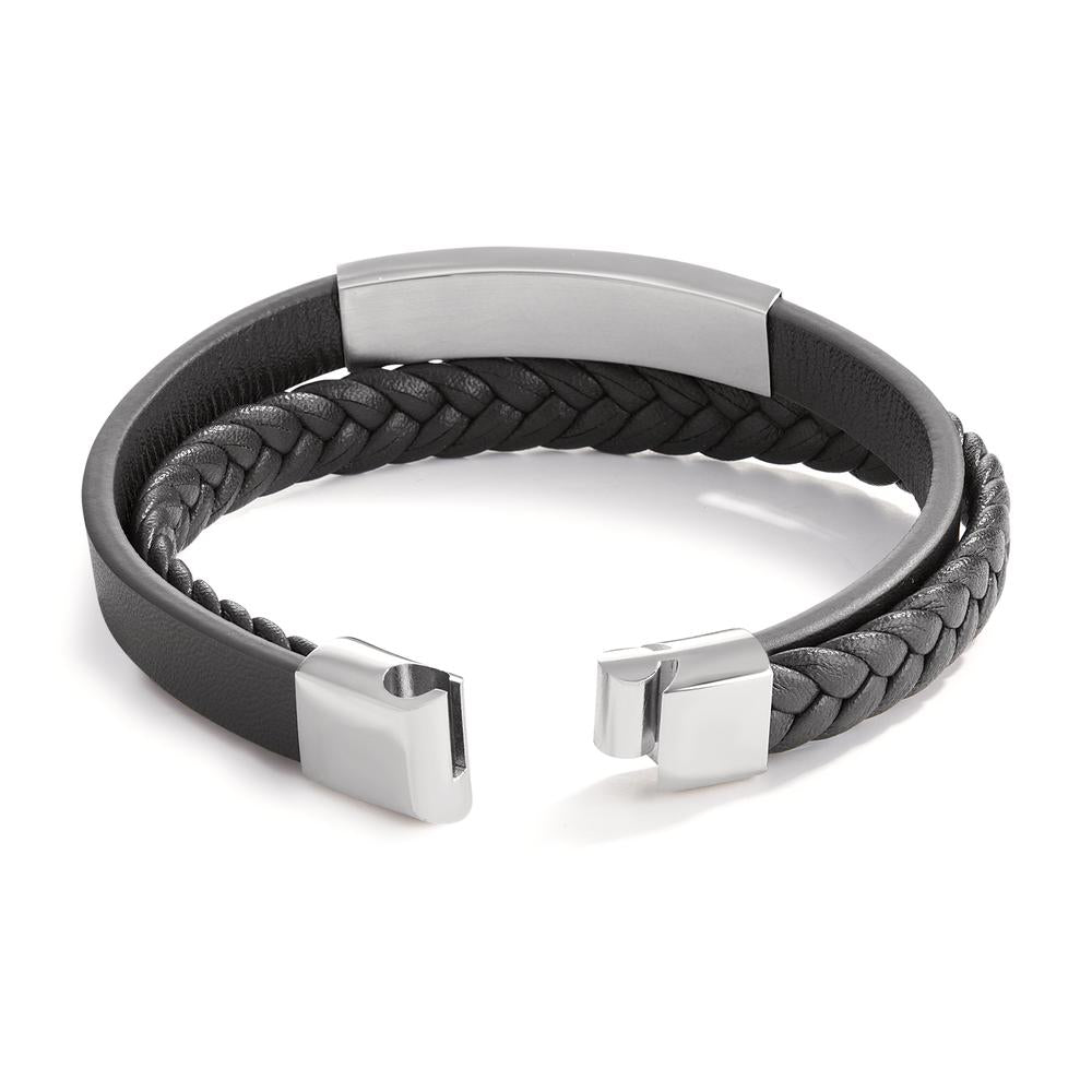 Bracciale con incisione Acciaio inossidabile, Imitazione di pelle 21.5 cm