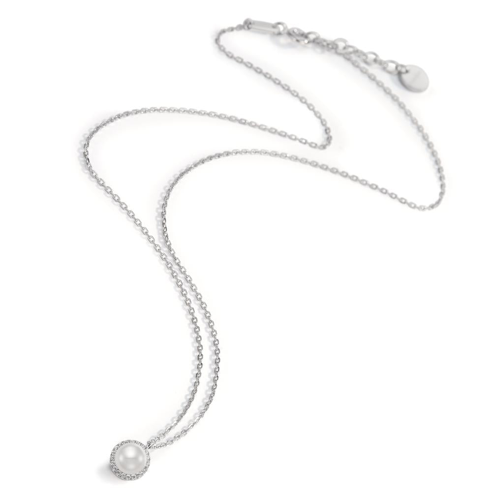 Collana Argento Zirconia rodiato Perla coltivata d'acqua dolce 40-45 cm Ø7.5 mm