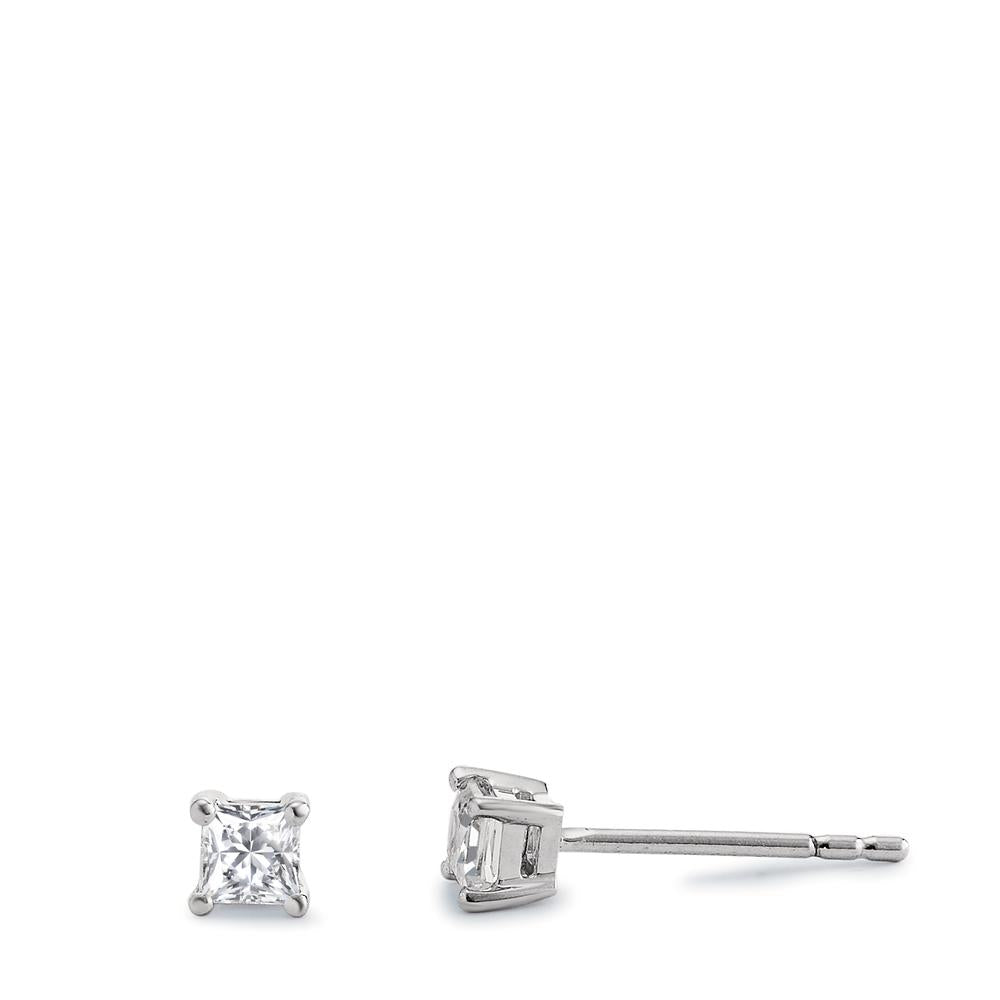 Clous d'oreilles Argent Zircone 2 Pierres, carrée Rhodié Ø3 mm