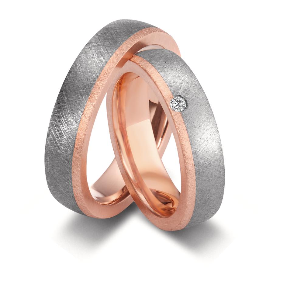 Partnerring 999 Tantal, 585/14 K Rosegold Diamant 0.03 ct, w-si