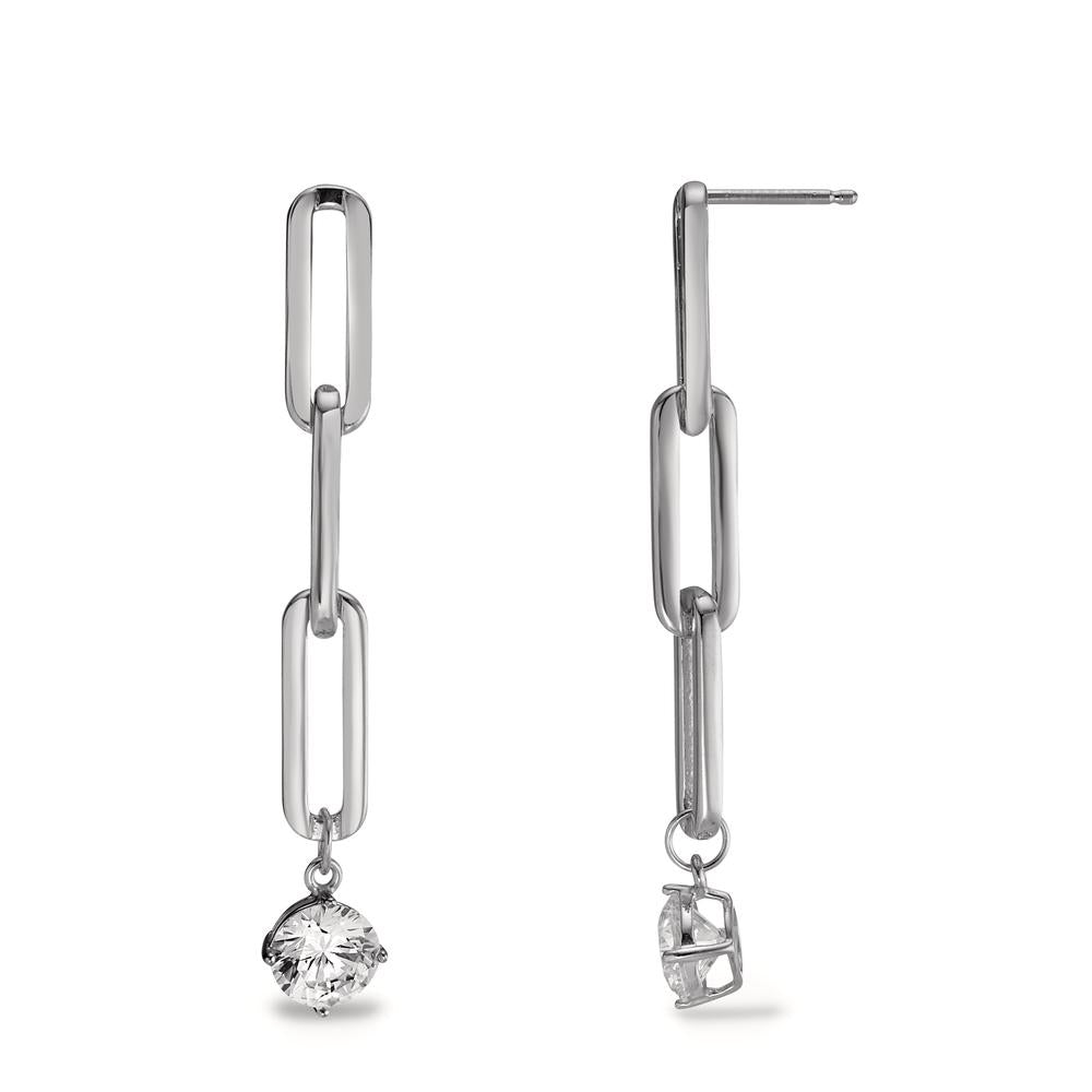 Pendant d'oreilles Argent Zircone 2 Pierres Rhodié