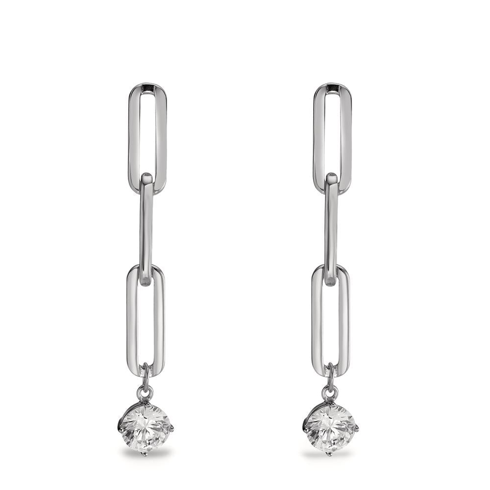 Pendant d'oreilles Argent Zircone 2 Pierres Rhodié