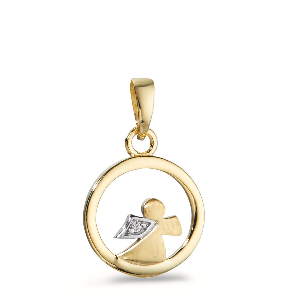 Pendentif Or jaune 14K Zircone Ange gardien Ø10 mm