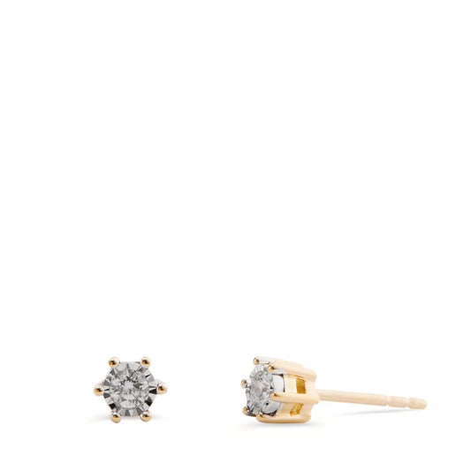 Clous d'oreilles Or jaune 18K Diamant 0.06 ct, 2 Pierres, w-si Bicolore Ø4 mm