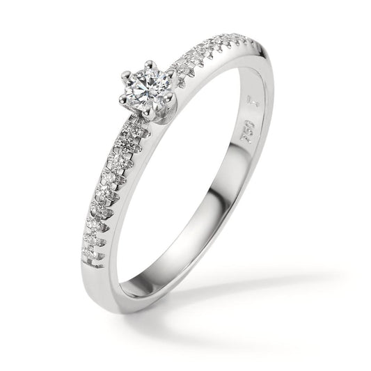 Bague solitaire Or blanc 18K Diamant 0.20 ct, 19 Pierres, w-si