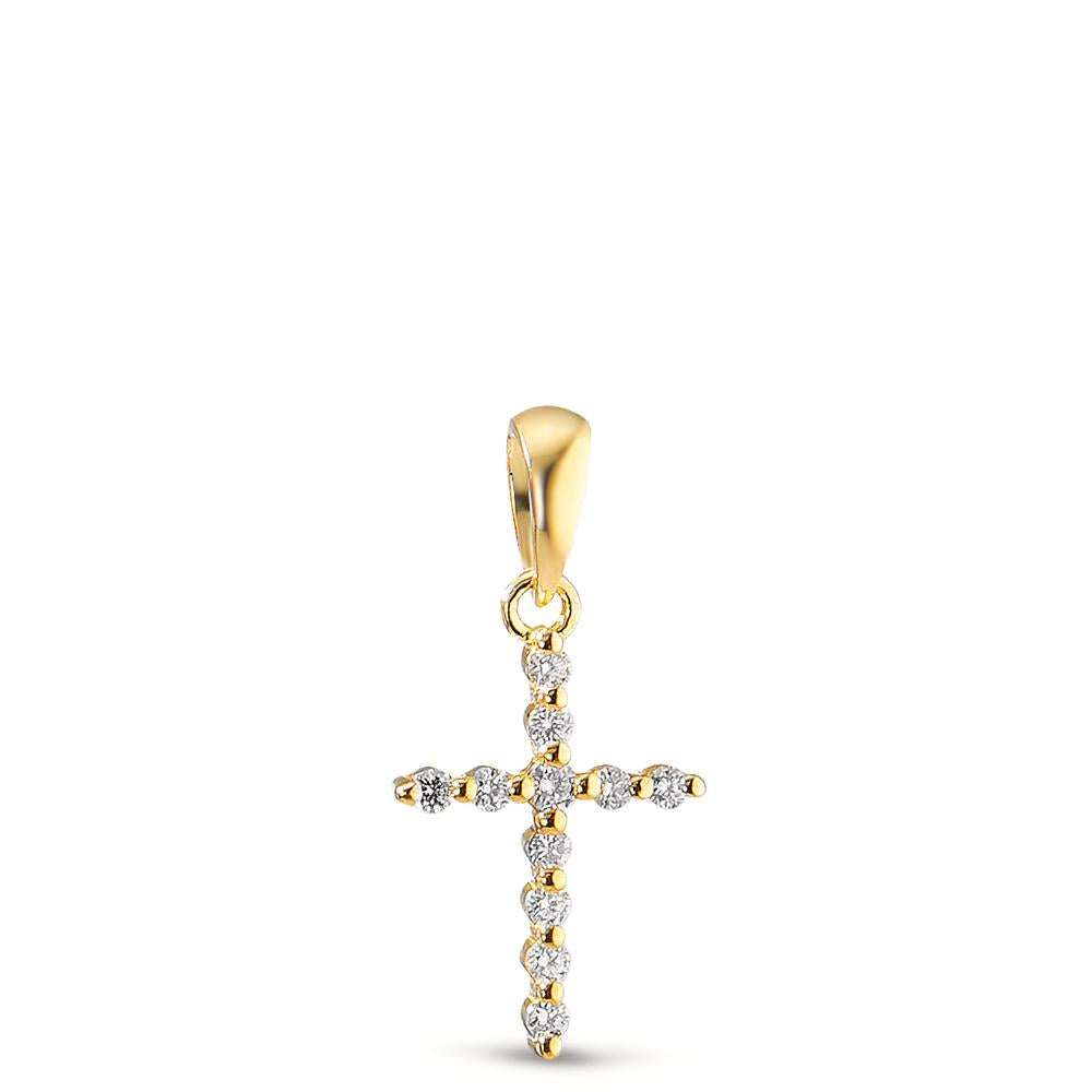 Pendentif Or jaune 18K Diamant 0.05 ct, 11 Pierres, w-si Croix