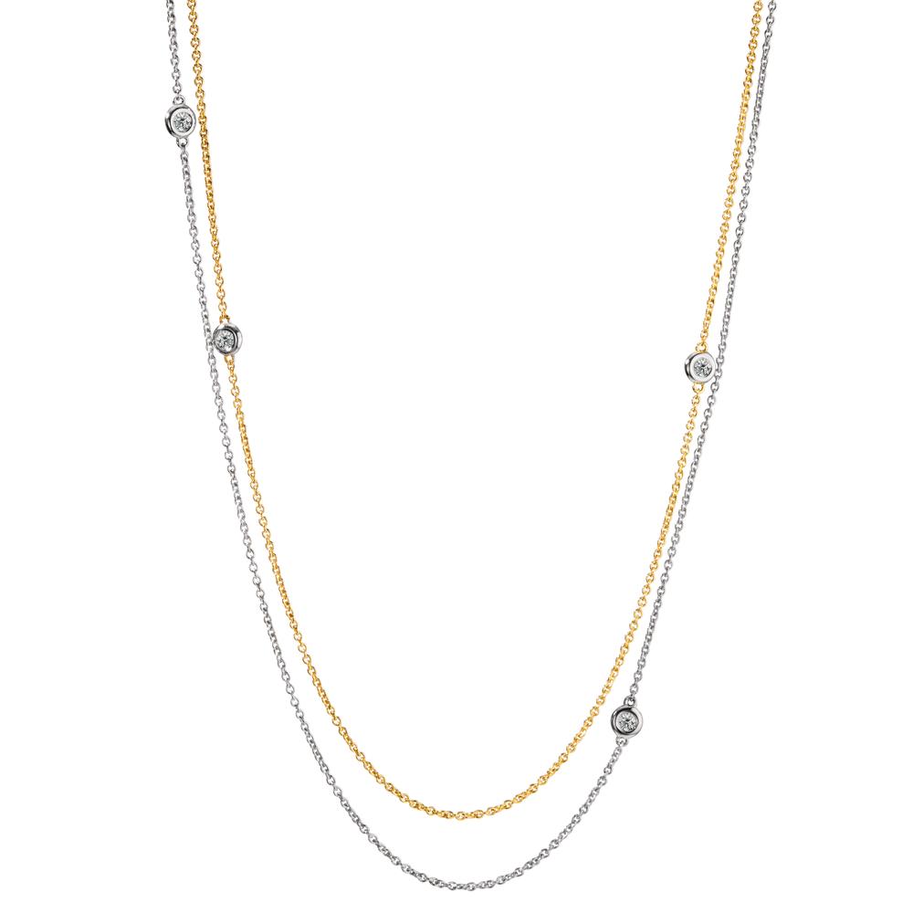 Collier 750/18 K Weissgold, 750/18 K Gelbgold Diamant 0.16 ct, 5 Steine, w-si verstellbar