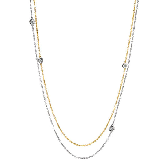 Collana Oro bianco 750/18 carati, Oro giallo 750/18 carati Diamante 0.16 ct, 5 pietra, w-si 42-45 cm