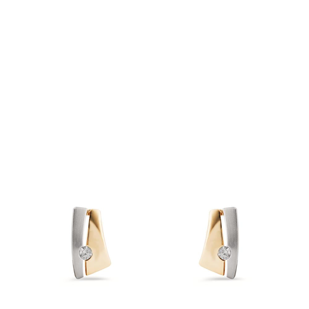 Clous d'oreilles Or jaune 9K, Or blanc 9K Zircone 2 Pierres