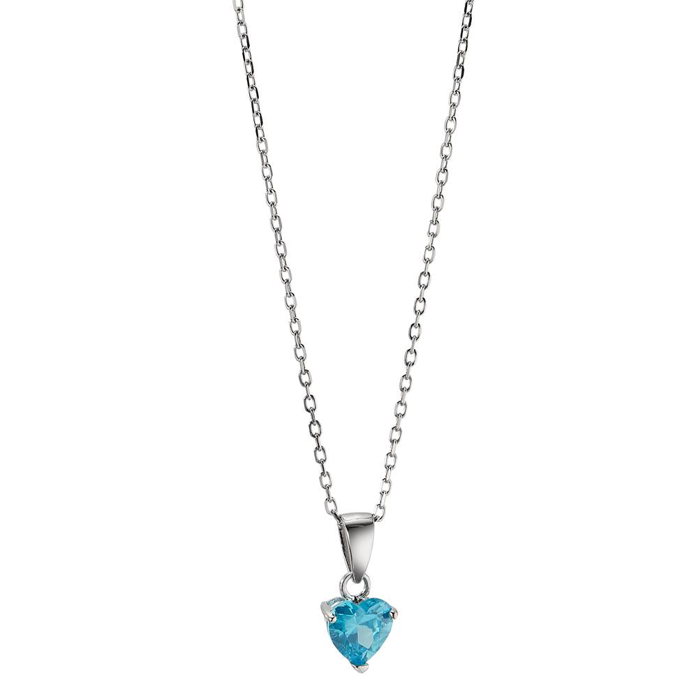 Chaînette avec pendentif Argent [synth. Aquamarin] Rhodié Coeur 42-45 cm Ø6.5 mm