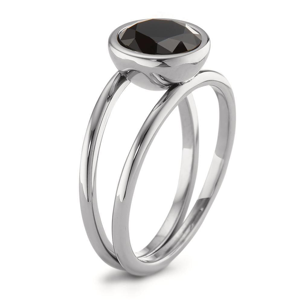 Fingerring Edelstahl Zirkonia schwarz Ø9.5 mm