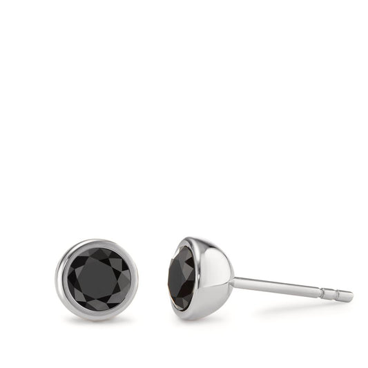 Clous d'oreilles Acier inoxydable Zircone noir, 2 Pierres Ø7 mm