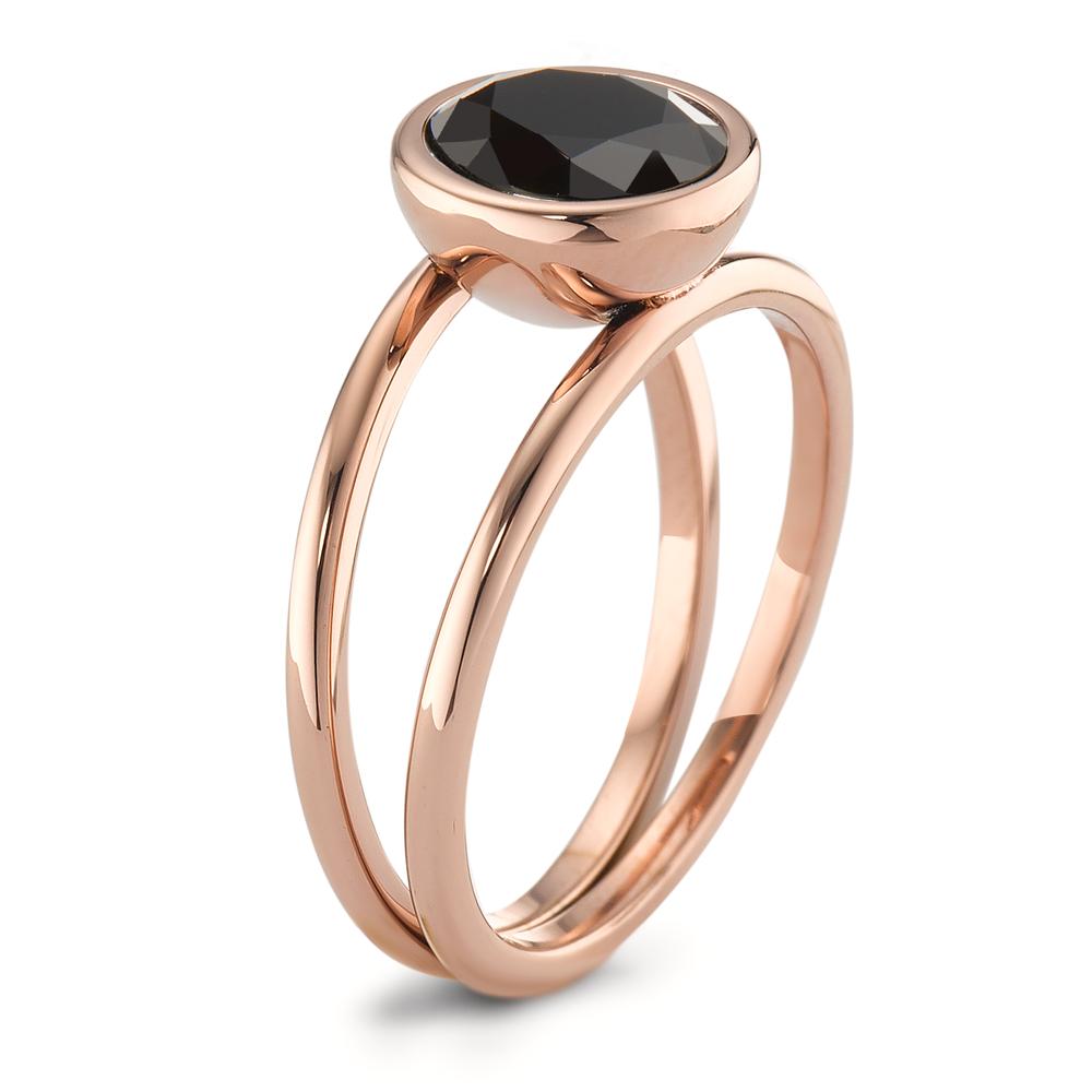 Bague Acier inoxydable Zircone noir rosé PVD Ø9.5 mm