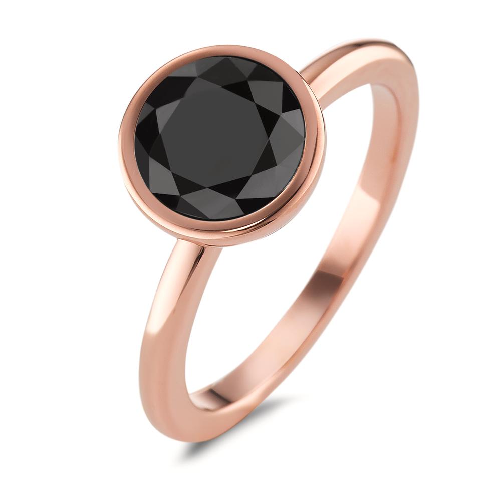 Fingerring Edelstahl Zirkonia schwarz rosé IP beschichtet Ø9.5 mm