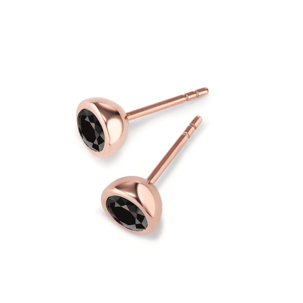 Clous d'oreilles Acier inoxydable Zircone noir, 2 Pierres rosé PVD Ø7 mm