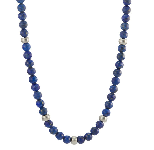 Collier Acier inoxydable Lapis-lazuli 76 Pierres 50 cm Ø6.5 mm