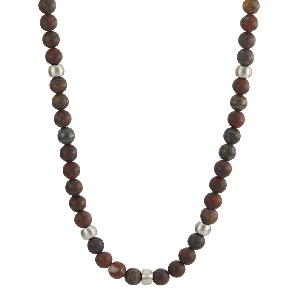 Collier Acier inoxydable Jaspe 76 Pierres 50 cm Ø6.5 mm