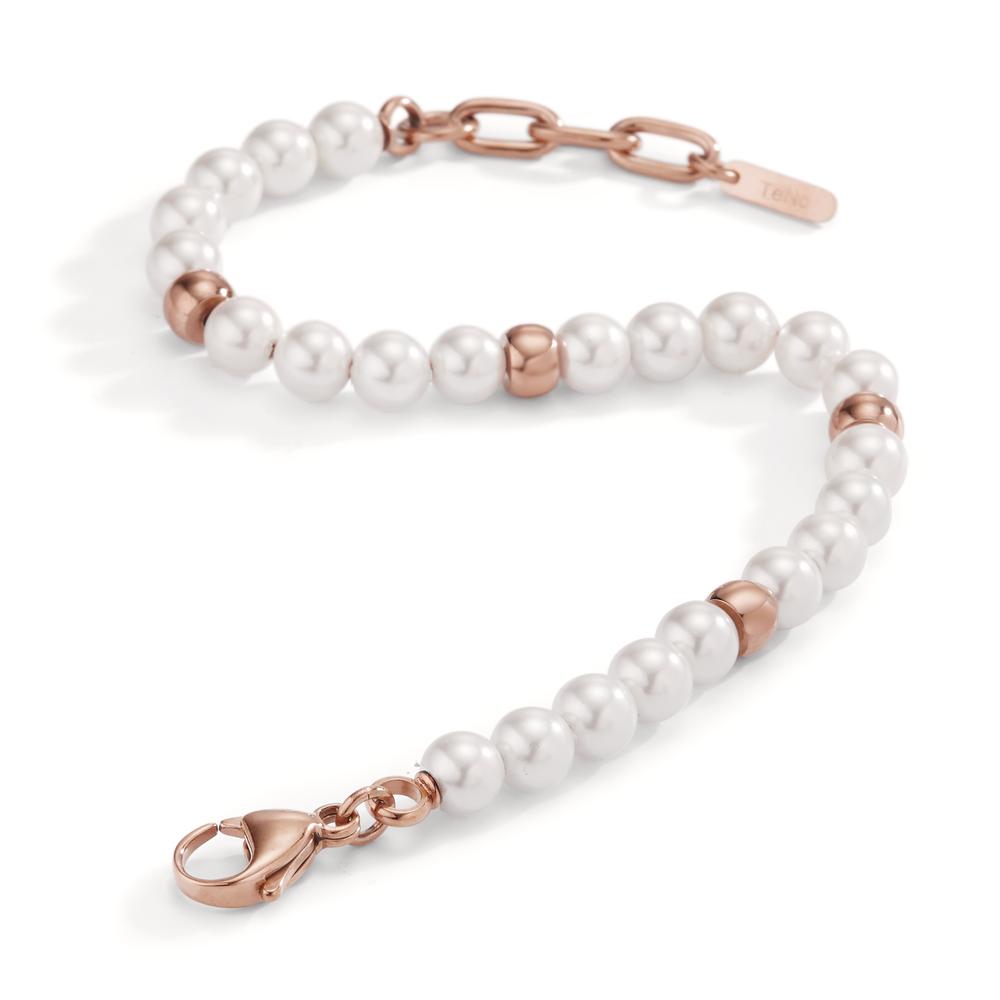 Bracciale Acciaio inossidabile rosa rivestimento IP Perla di conchiglia 17.5-21.5 cm Ø6 mm