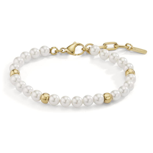 Bracelet Acier inoxydable jaune PVD perle de culture 17.5-21.5 cm Ø6 mm