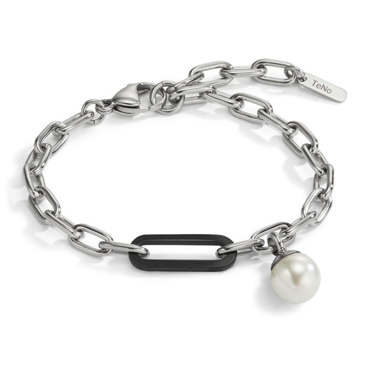 Bracelet Acier inoxydable, Carbone perle de culture 16.5-19.5 cm