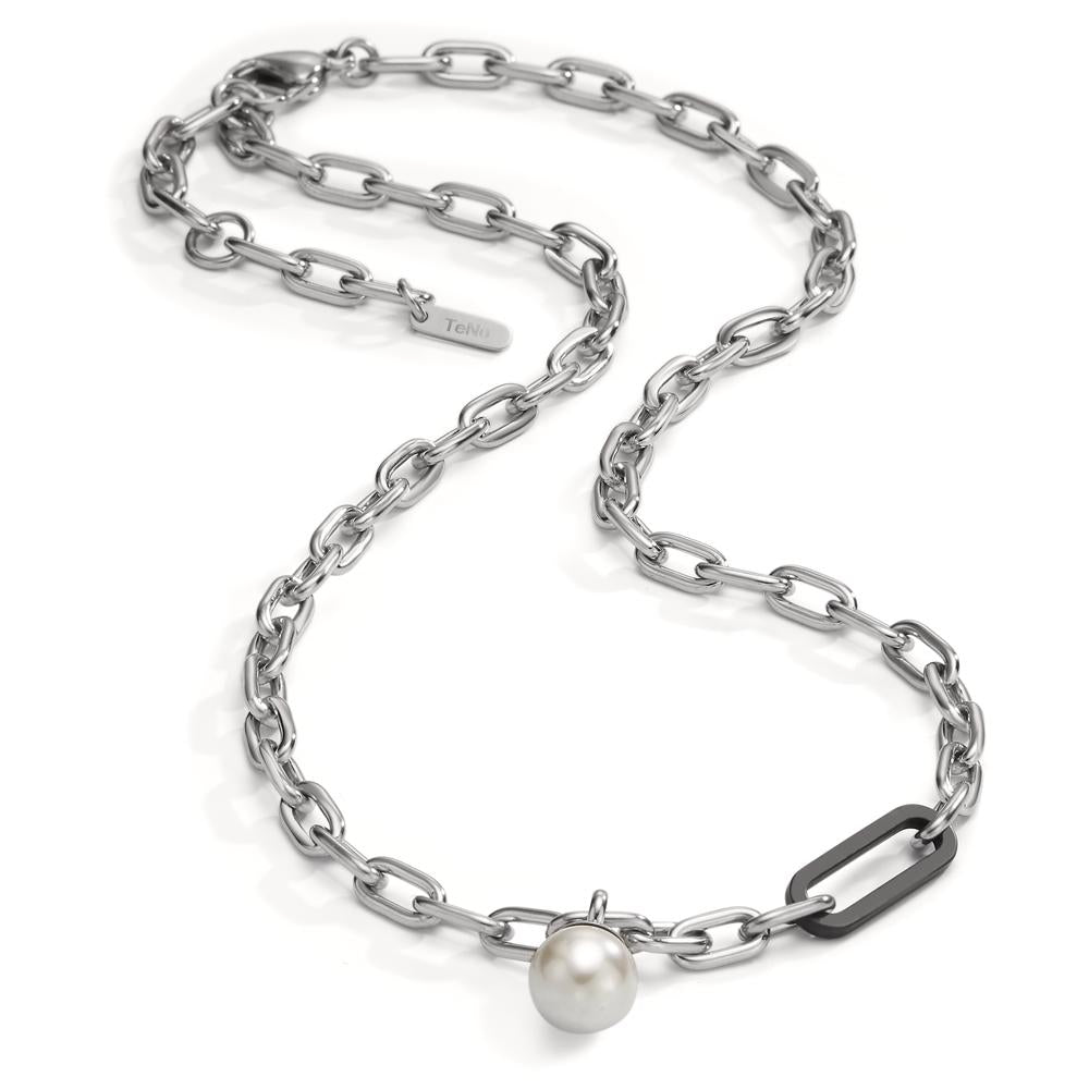 Halskette Soho Pearl Drop Silver aus Edelstahl mit Carbon und Muschelperle verstellbar