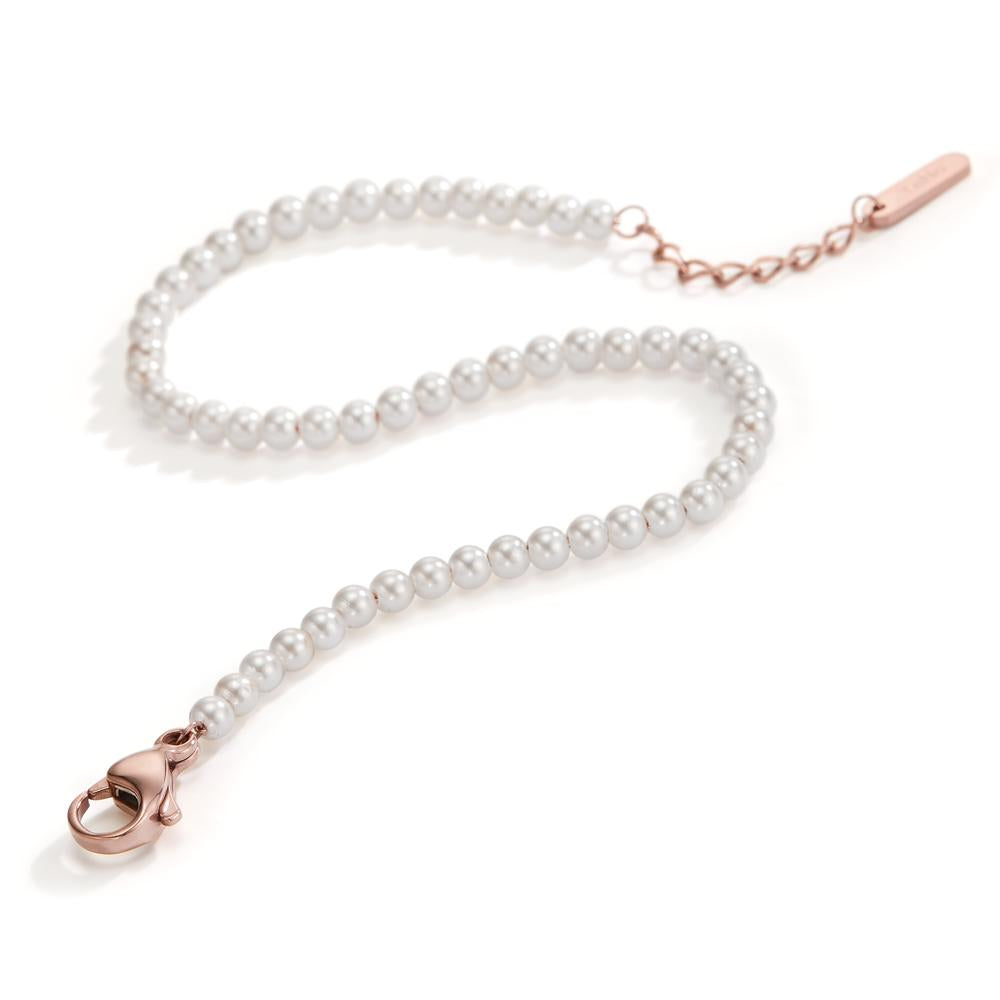 Bracciale Acciaio inossidabile rosa rivestimento IP Perla di conchiglia 17.5-19.5 cm Ø3 mm