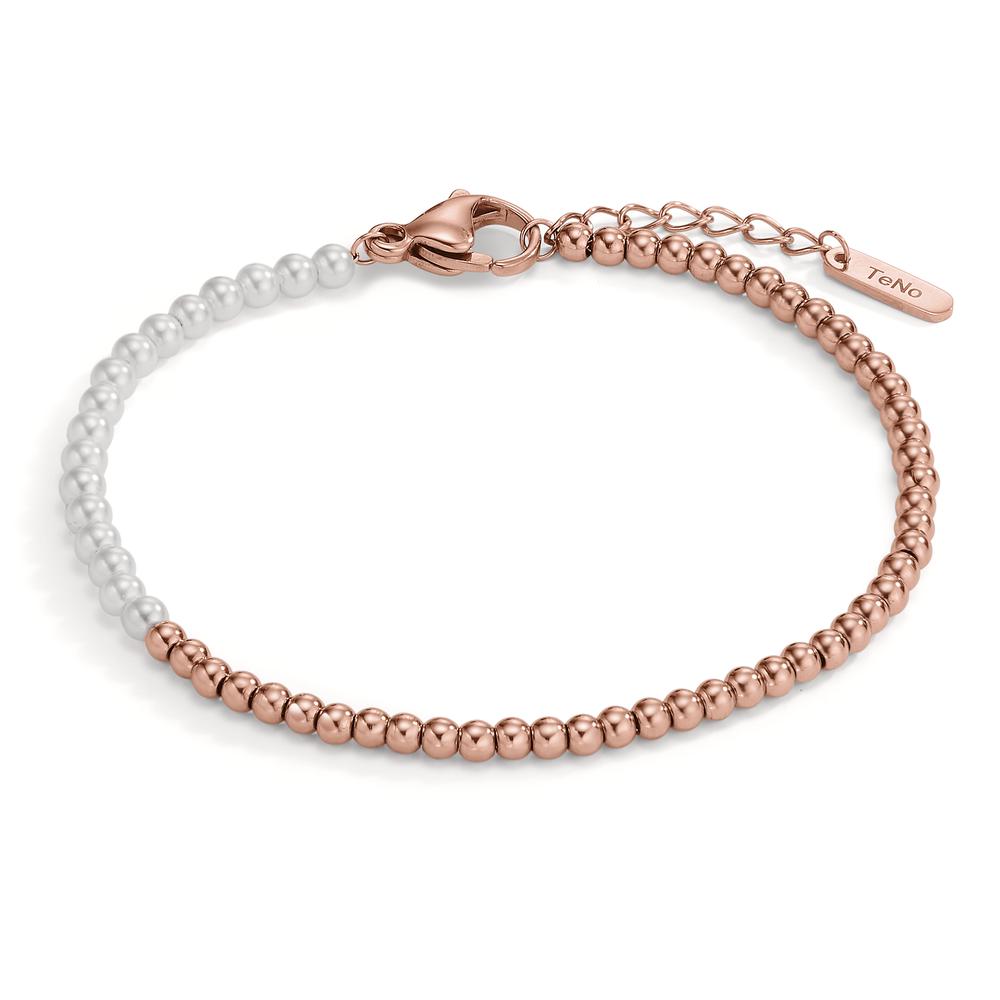 Bracciale Acciaio inossidabile rosa rivestimento IP Perla di conchiglia 17.5-19.5 cm Ø3 mm