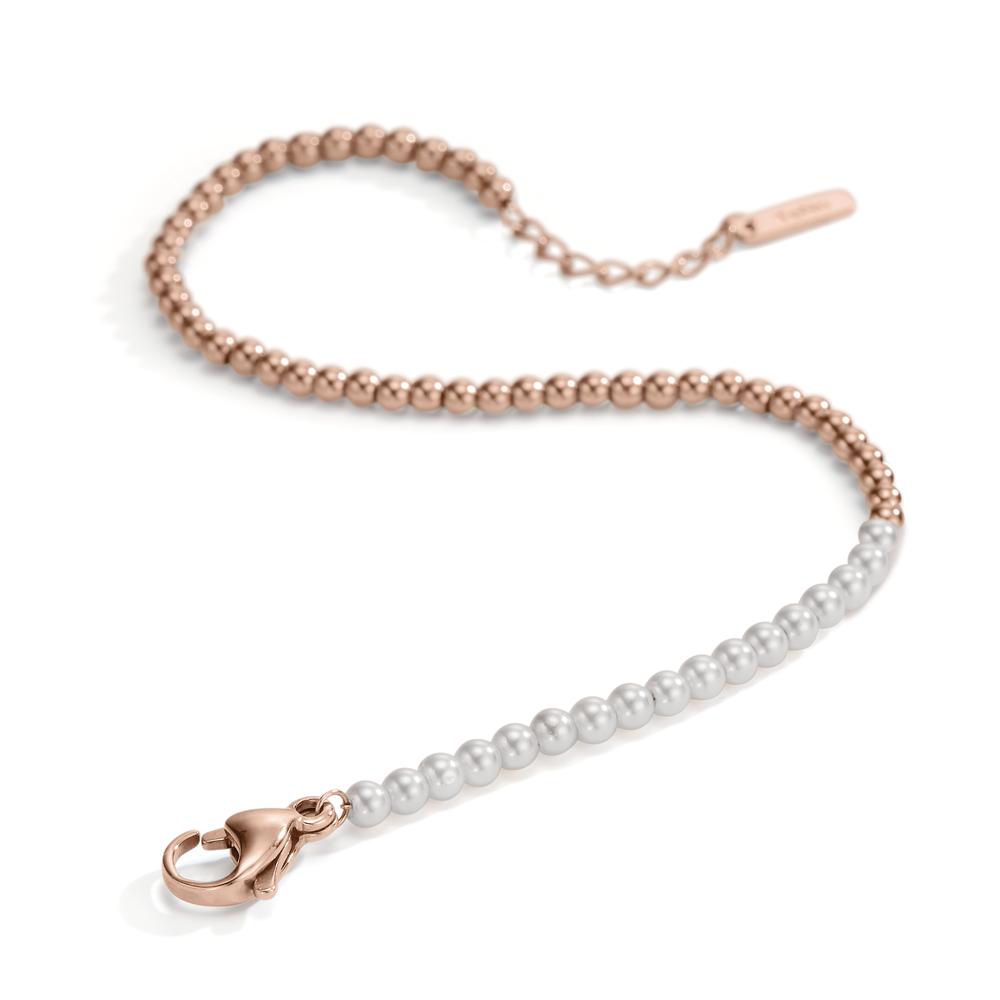 Bracciale Acciaio inossidabile rosa rivestimento IP Perla di conchiglia 17.5-19.5 cm Ø3 mm