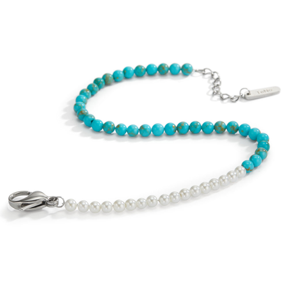 Bracelet Acier inoxydable Turquoise perle de culture 17.5-19.5 cm Ø3 mm