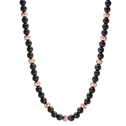 Collier Acier inoxydable Agate noir rosé PVD 42-45 cm Ø4 mm