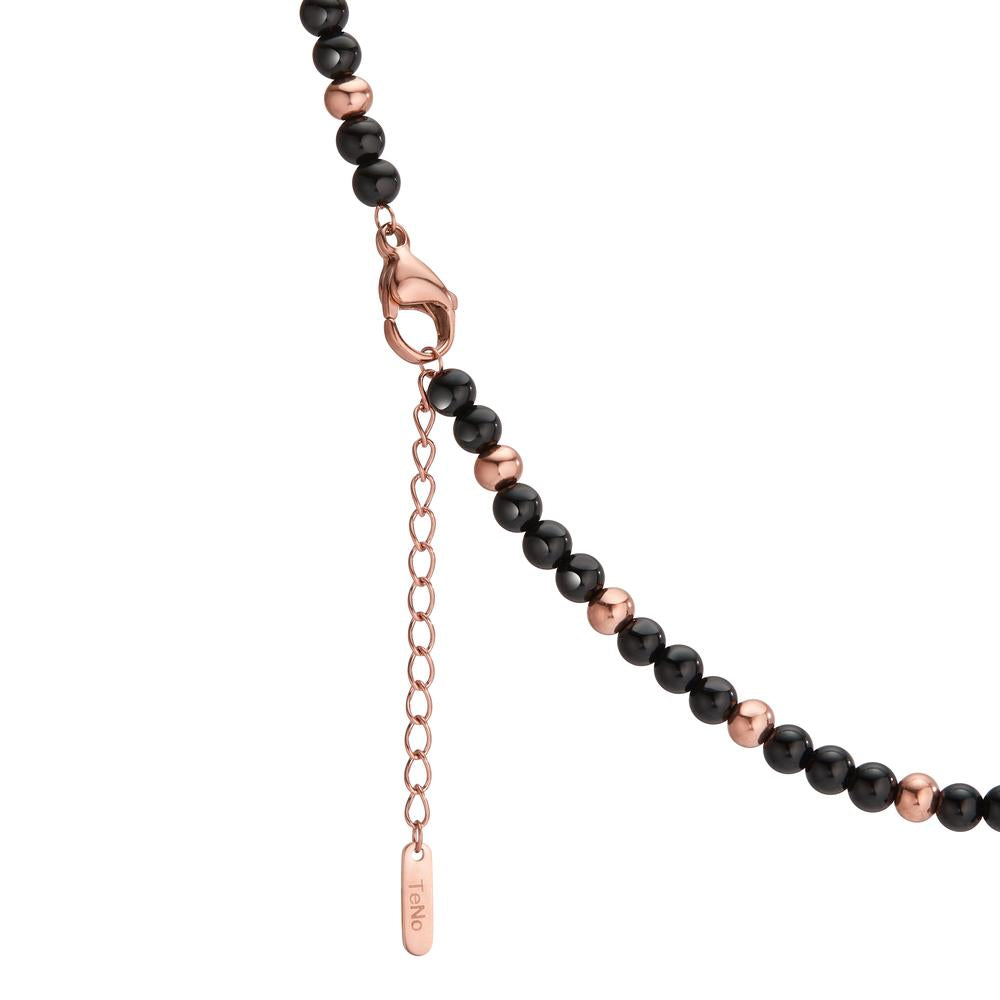 Collier Acier inoxydable Agate noir rosé PVD 42-45 cm Ø4 mm