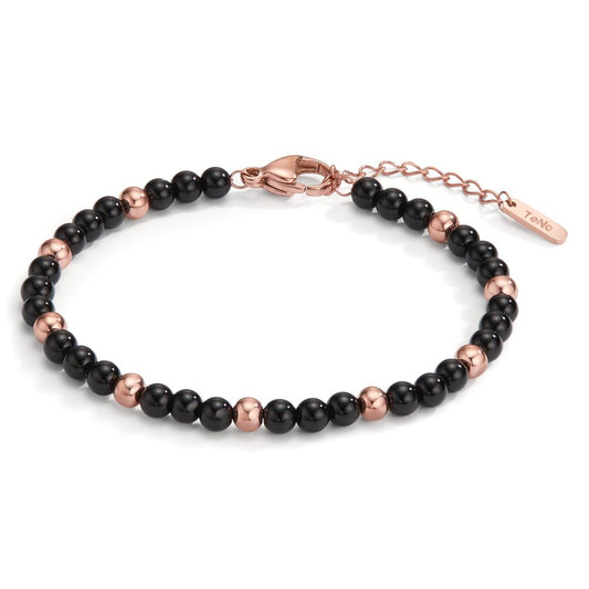 Bracelet Acier inoxydable Agate noir rosé PVD 17.5-19.5 cm Ø4 mm