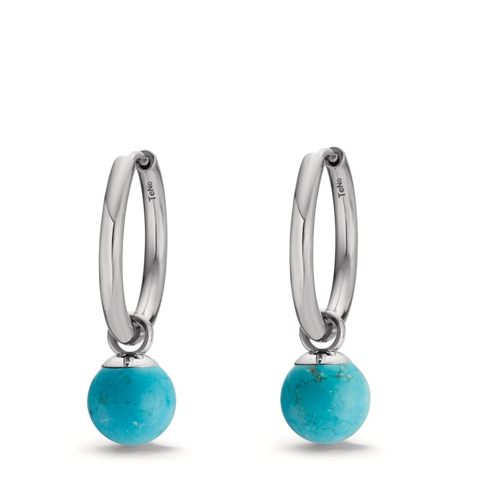 Créoles avec pendentif Acier inoxydable Turquoise 2 Pierres