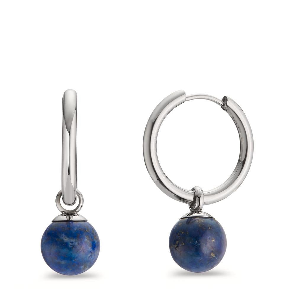 Creolen Set Muse Silver aus Edelstahl mit Perlen aus Lapislazuli in Ø10mm