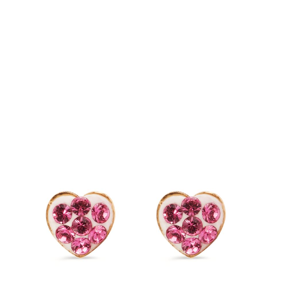 Clous d'oreilles Or jaune 14K Cristal rose, 14 Pierres Coeur Ø4.5 mm