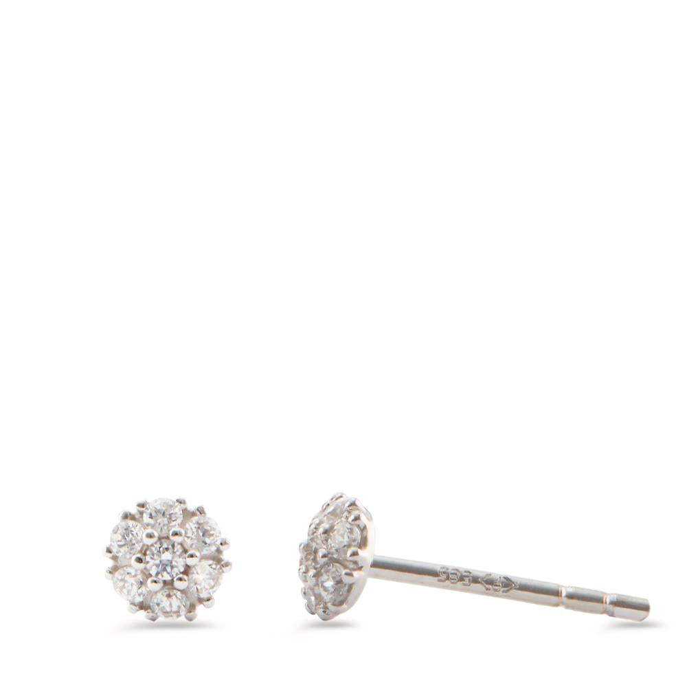 Clous d'oreilles Or blanc 14K Zircone 14 Pierres Ø4 mm