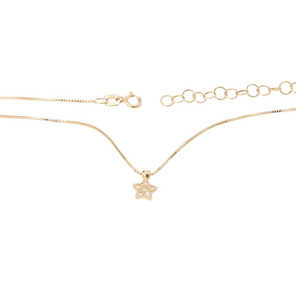 Collier Or jaune 14K Zircone 6 Pierres Étoile 40-45 cm