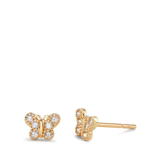 Clous d'oreilles Or jaune 14K Zircone 12 Pierres Papillon Ø5 mm