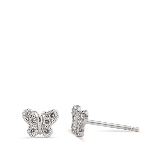 Clous d'oreilles Or blanc 14K Zircone 12 Pierres Papillon Ø5.5 mm